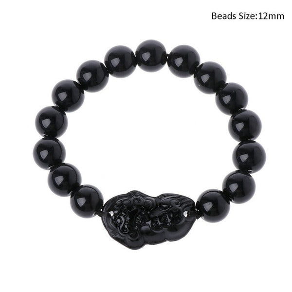 Feng Shui Obsidian Stone Beads Bracelet Men Women Unisex Wristband Gold Black Pixiu Wealth and Good Luck  Women Bracelet