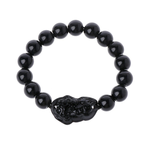 Feng Shui Obsidian Stone Beads Bracelet Men Women Unisex Wristband Gold Black Pixiu Wealth and Good Luck  Women Bracelet