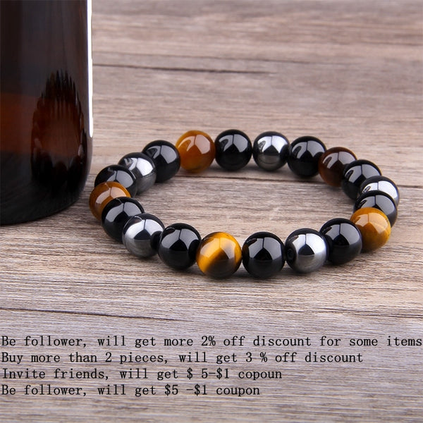 Natural Black Obsidian Hematite Tiger Eye Beads Bracelets Men for Magnetic Health Protection Women Jewelry Pulsera Hombre